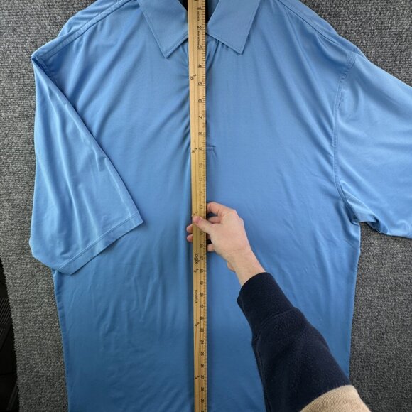Footjoy FJ Polo Men Large Shirt Short Sleeve Solid Blue Blank Stretch Golfing - Picture 2 of 16